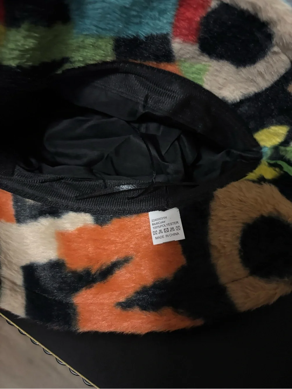 Colorful Faux Fur Bucket Hat - Multicolor Graphic Print